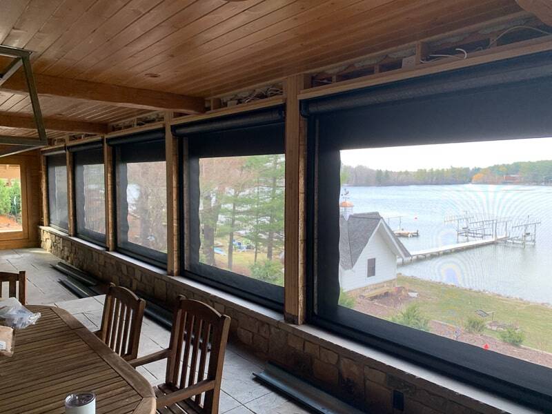 Lake Geneva patio with motorized screen